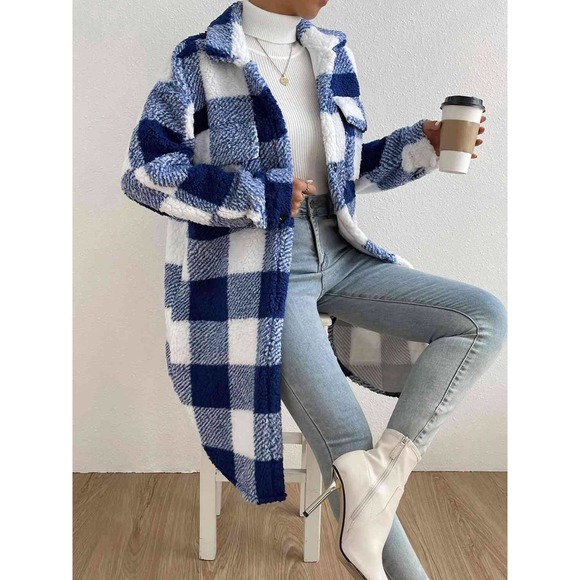 So Lovrie Jackets & Blazers - Plaid Button Down Longline Coat